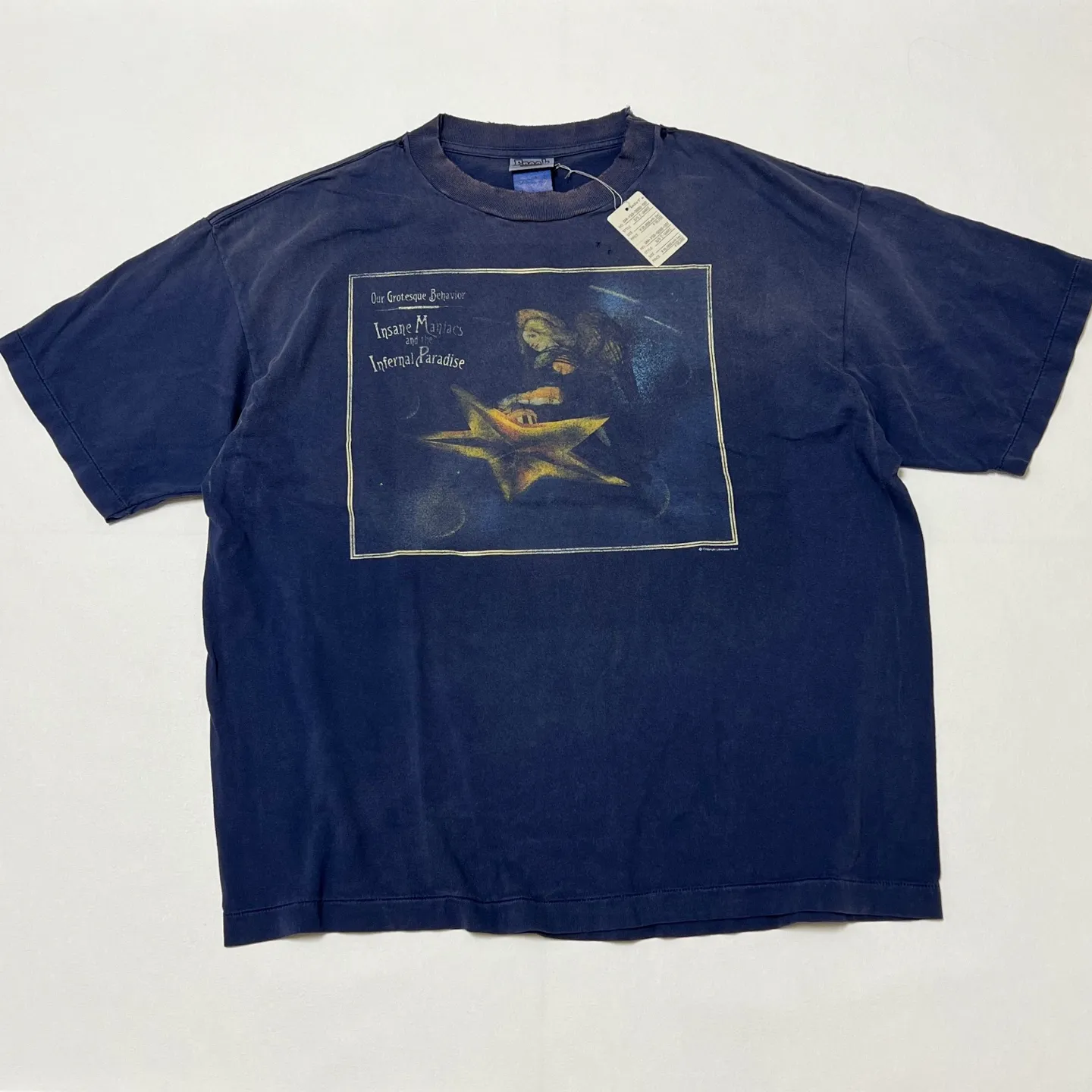 CACTUS PLANT FLEA MARKET x SAINT Mxxxxxx STAR SS TEE/NAVY New CPFM star smiley holed distressed short sleeves Washed blue S-XL Genuine consistent tube weaving without side seams High weight OE yarn fabric Assute dyeing Multiple horse fades Heavy wash water Worn holes Customized joint main mark/wash mark/little angel anti-counterfeiting label